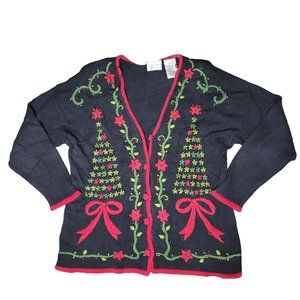Kathy Lee vintage knit ugly Christmas sweater Christmas tree button up SZ large